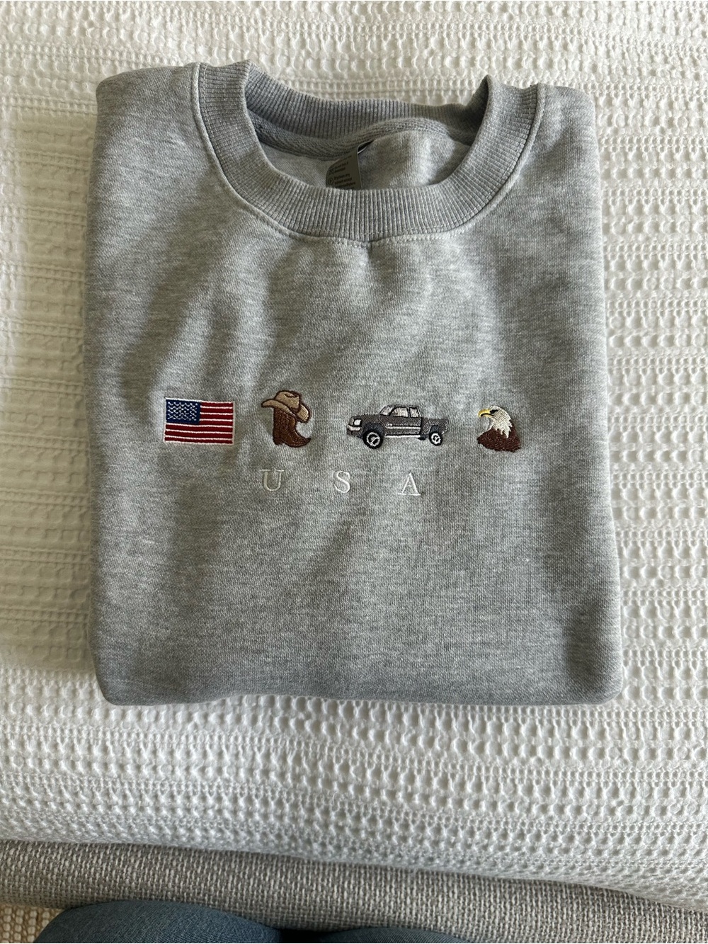 Woman’s Grey USA Embroidered Crewneck Sweatshirt